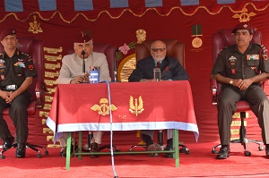 The Governor of Arunachal Pradesh Lt. Gen (Retd) Nirbhay Sharma  addressing a Sainik Sammelan at Parachute Regimental Training Centre, Bangalore on 11th December 2014